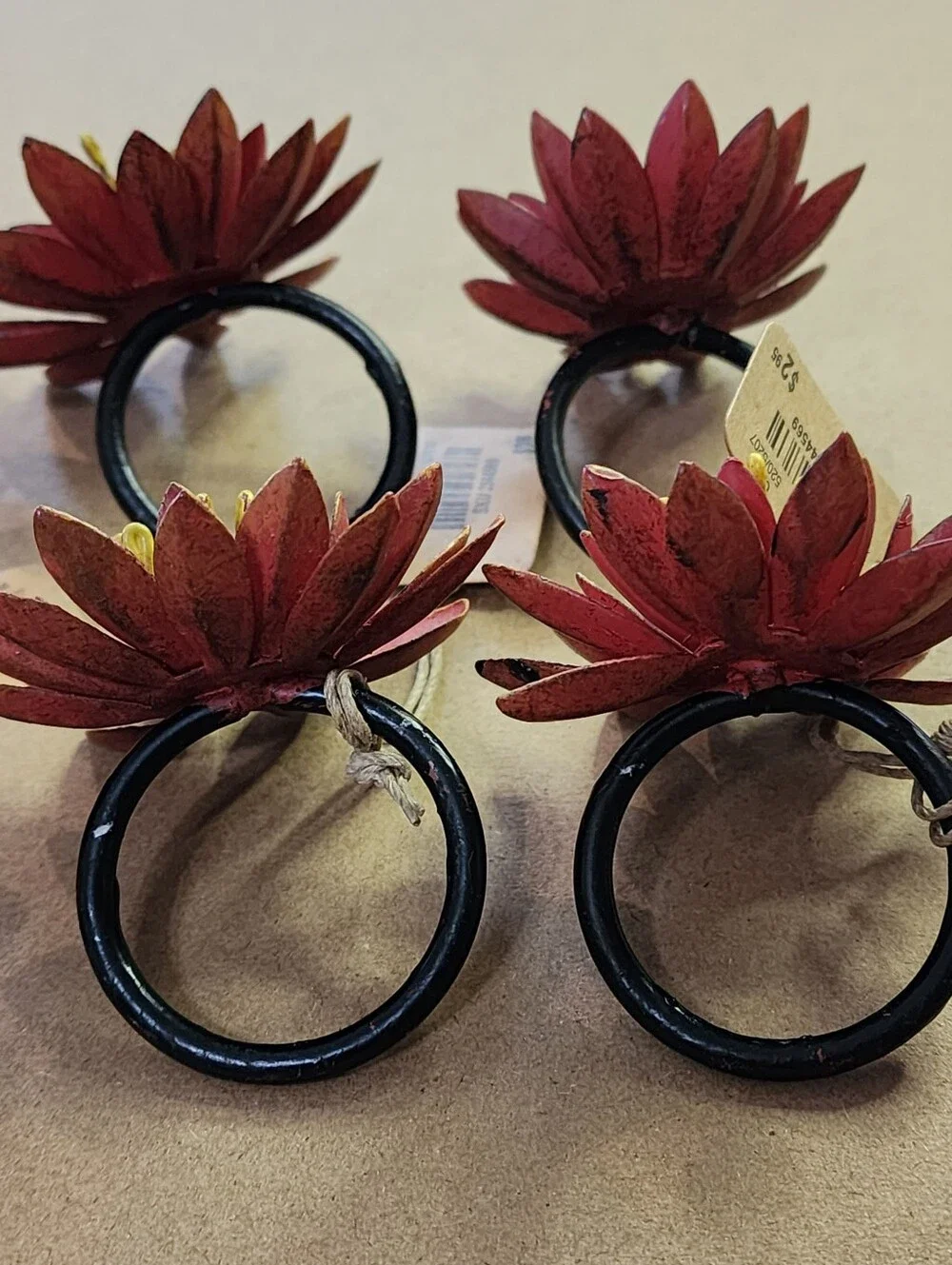 Pier One Flower Napkin Rings (8) Chrysanthemum Red Yellow Black4-nwt 4-used